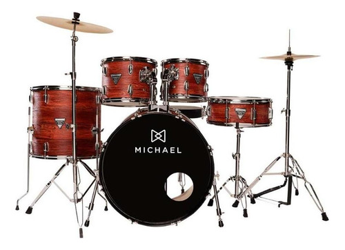 Bateria Acústica Michael 22 Pol Trinity Dmt322 Kit C/ Prato Cor Matte Mahog