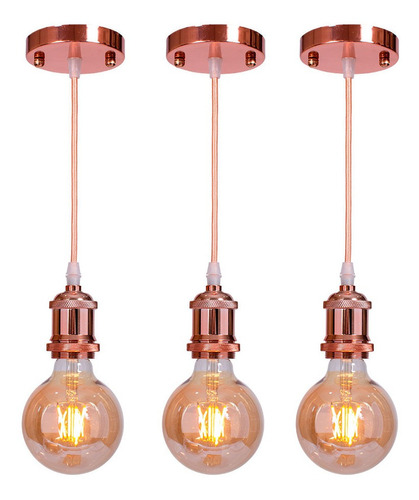 Iluminar Ambiente Pendente Soquete Retrô Industrial Vintage + Lampada Led Cor Preto 110V 220V (Bivolt)