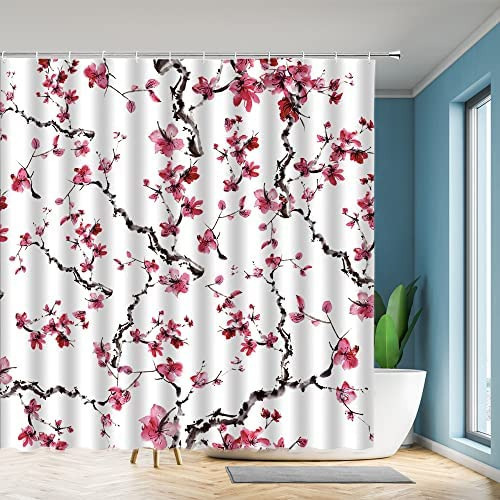 F Cortina De Ducha Evrcvar, Color Rojo, Diseño De Flor De