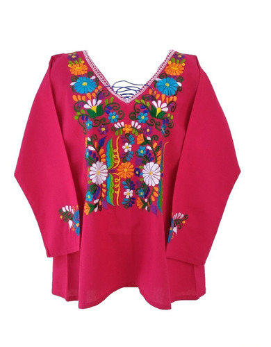 Blusa Artesanal Mexicana Bordado Flores 