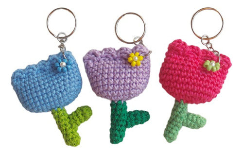 Llaveros Tulipanes Tejidos En Crochet Amigurumi.