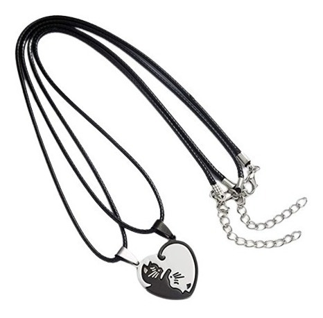 Imagen 2 de 6 de Collar Pareja Novios Amistad Corazón Yin Yang Gatos 2 En 1