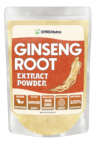 Xprs Nutra Polvo Extracto Raíz Ginseng Panax Vegano 4 Onzas