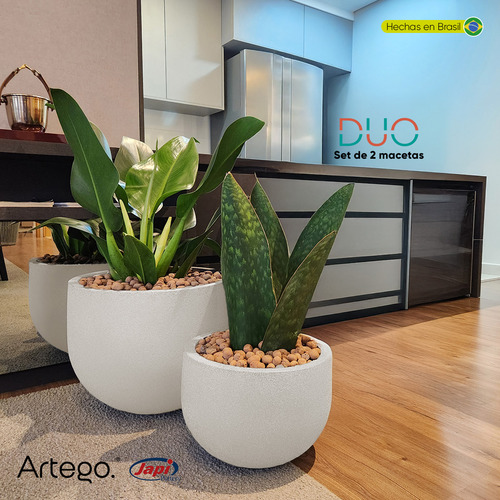 Macetas Modernas Set Duo 2 Piezas Para Exteriores Blanco White Off- Antiq De Polietileno Ultra Ligera Artego Japi Hecho En Brasil