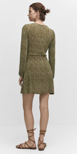 Vestido Mango Corto Estampado Nudo