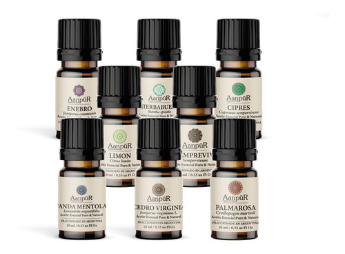 Kit Aceites Esenciales Aromaterapia 100% Puros 8 Unidades