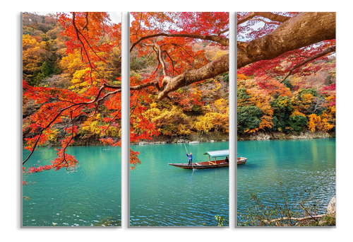 Set De 3 Cuadros Canvas Hermoso Lago En Otoño 90x130cm