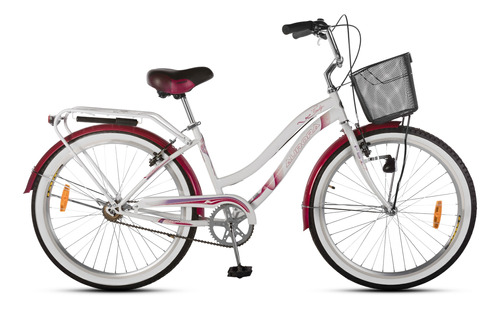 Bicicleta Paseo Dama Aurora Family Canasto R26 Portapaquete Color Blanco/Rosa