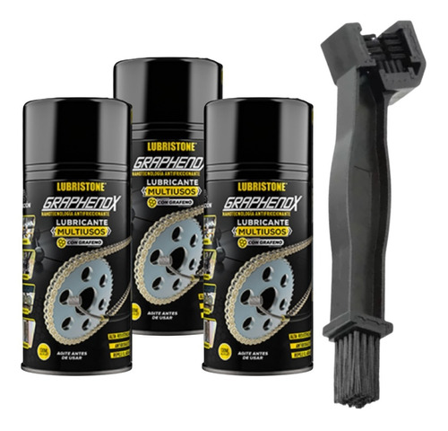 3 Lubricante Cadena Moto Bicicleta Graphenox + Cepillo