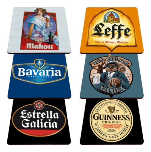 Posavasos De Madera - Marcas De Cerveza X 6 Unidades