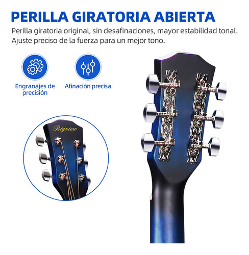 Guitarra Clásica Bigview 38in para Diestros Color Azul Abs Mate