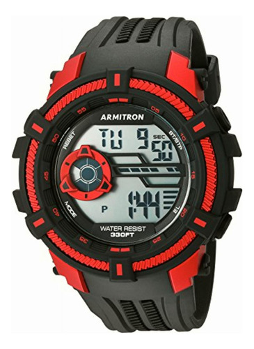 Armitron Sport, Reloj Digital Con Cronógrafo, Negro/rojo Correa Negro Bisel Negro-rojo Fondo Pantalla-negro