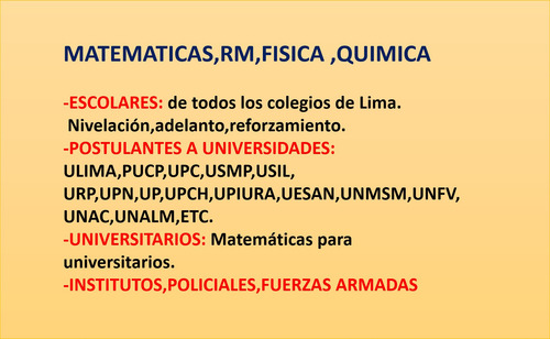 Profesor Particular(uni) Clases Matemáticas,física,química