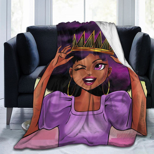 Afro Black Girl With Purple Hair With Crown Mantas De F...