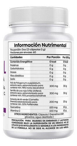 Pack 6 Antioxitrol Nutrientes Vidalabs México Trans Resveratrol Premium Sabor Sin sabor