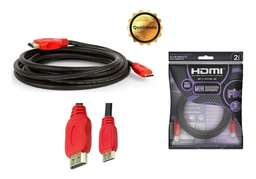 Cabo Mini Hdmi X Hdmi 2 Metros 2.0 Ethernet 2m 4k Ultra Hd