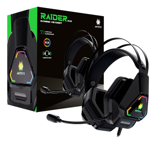 Audifono Gamer Antryx Raider Plus 7.1 Virtual, Vibrador, Usb Color Negro Color de la luz RGB