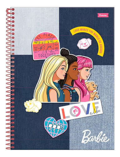 Cadernos Universitário Barbie Love 160f 10m Feminino 1 Un Cor Cinza