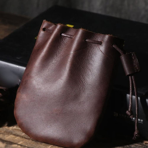 Mini Monedero De Cuero Con Cordón, Bolso De Monedas