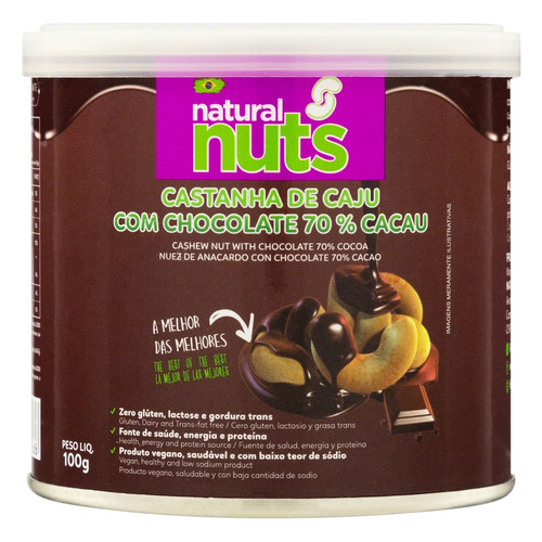 Castanha-de-Caju com Chocolate 70% Cacau Natural Nuts sem glúten 100 g 