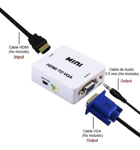 Conversor Convertidor Adaptador Vga A Hdmi Audio Cable Usb