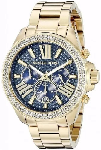 Relógio Feminino Michael Kors Mk6291 Cravejado E Banhado 18k Cor da correia Dourado Cor do bisel Dourado Cor do fundo Azul-marinho