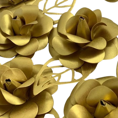 Topo De Bolo Flores Dourado- Kit Luxo 10 Unid