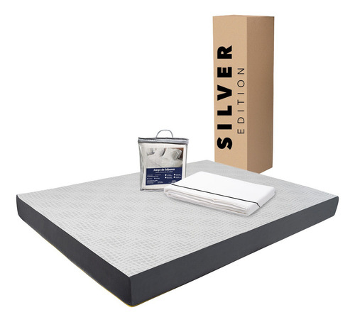 Colchón Queen Size En Caja 15 Cm Altura + Juego De Sábanas Blanco Con Gris