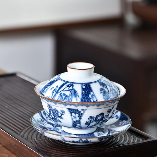 Lj Juego De Té Gaiwan Azul Y Blanco B