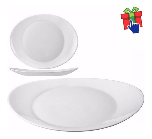 Imagen 3 de 5 de Set X12 Platos Steak Vidrio Opalina Ovalado 30x26cm