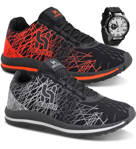 Kit 2 Tênis Casual Masculino Sapatênis Spider Leve + Relógio