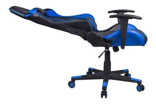 Cadeira de escritório Pelegrin 3012 gamer ergonômica preta e azul con estofado do couro sintético
