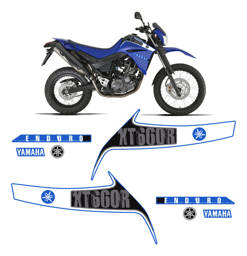 Adesivos Yamaha Xt 660r 2013 Faixa Moto Azul + Emblemas Logo
