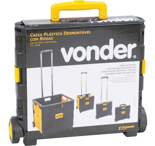 Caixa de ferramentas Vonder 61.05.000.380 de plástico com rodas 330mm x 380mm x 350mm preta e amarela