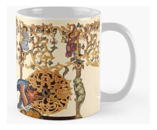 Taza Bestiario Medieval, Viene Dragón, Gato Salvaje Y Figura