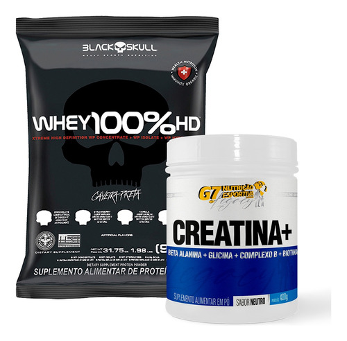 Kit Whey 100% Hd Refil 900g Black Skull + Creatina+ 400g G7