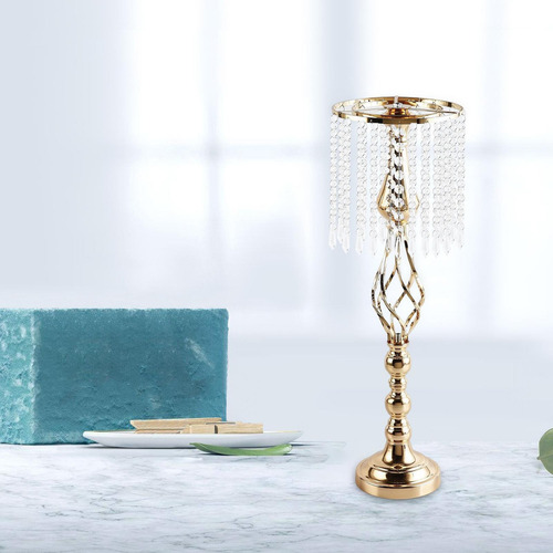 Castiçal De Mesa Com Pilar De Casamento Dourado Grande