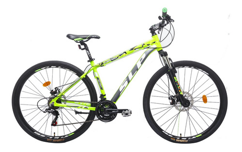 Mountain bike SLP 50 pro R29 20" 21v frenos de disco mecánico cambios Shimano Tourney TZ y Shimano Tourney TZ500 color verde con pie de apoyo  