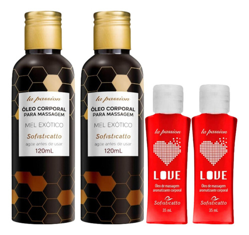 Kit Óleo Para Massagem Mel Exótico + Óleo Love Morango