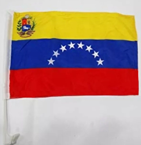 Bandera De Venezuela Para Carro Med. 45x30cm Con Asta 