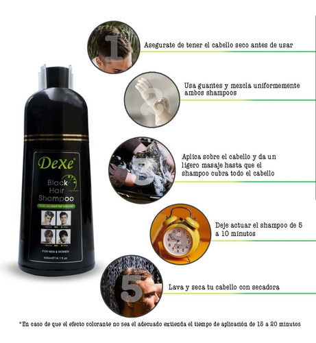 Shampoo Para Canas Con Tinte Para Cabello Color Negro 2 En 1