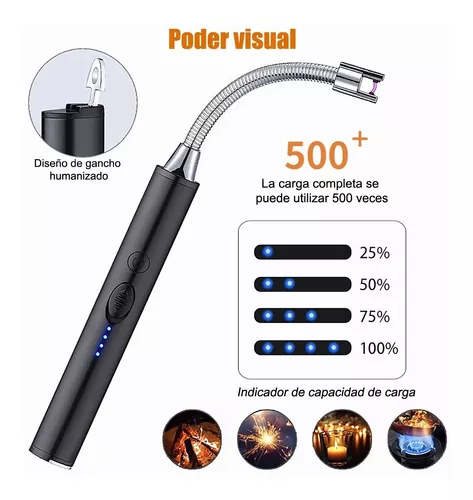 Paquete de 3 encendedores de velas, encendedor de arco con carga USB, a  prueba de viento, pantalla de batería LED, interruptor de seguridad, gira  360