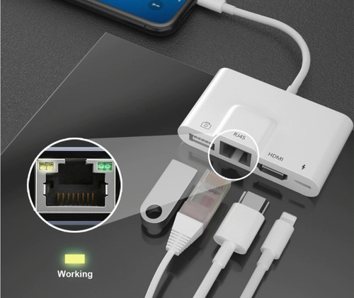 Imagen 4 de 9 de Adaptador iPhone iPad Hdmi Lightning Usb Rj45 Ethernet