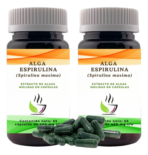 2 Té De Hierba Alga Espirulina Frasco Con 65 Piezas Herb Ch
