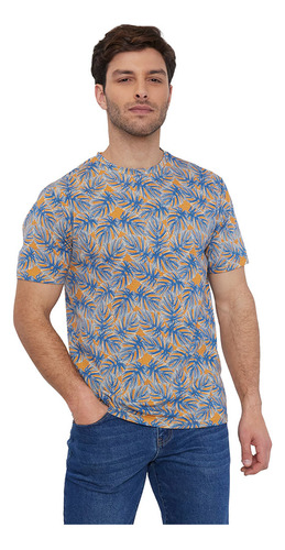 Polera Hombre M/c Fullprint Azul/naranjo Corona