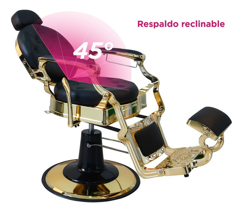 Sillón Barbero Peluquería Hidráulico Vintage Gold Vanlig ® Color Dorado Forma De La Base Redonda Tipo De Respaldo Reclinable