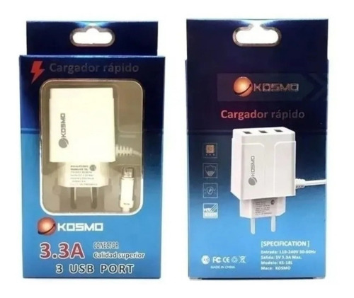 Imagen 2 de 5 de Cargador Rapido 3.3a Tipo C Kosmo Tienda Hyt
