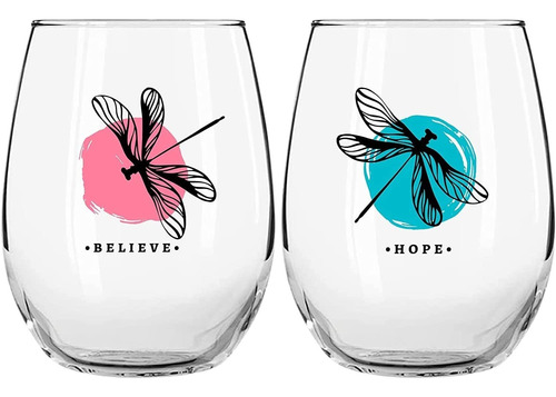 Dragonfly Gifts For Women  Juego De 2 Copas De Vino Sin...