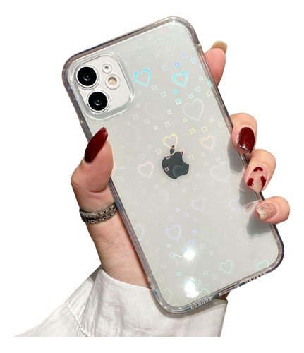 Funda Brillos Corazones Para iPhone + Mica Case Protector