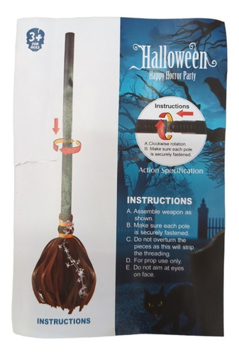 Imagen 4 de 5 de Escoba Bruja Plastica Desarmable Halloween Cotillon Disfraz